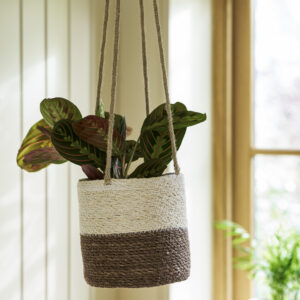 Hanging woven pot half stripe