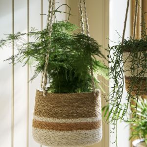 Hang pot woven terracotta stripe